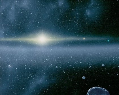 An artist's concept of objects in the Kuiper Belt. 
